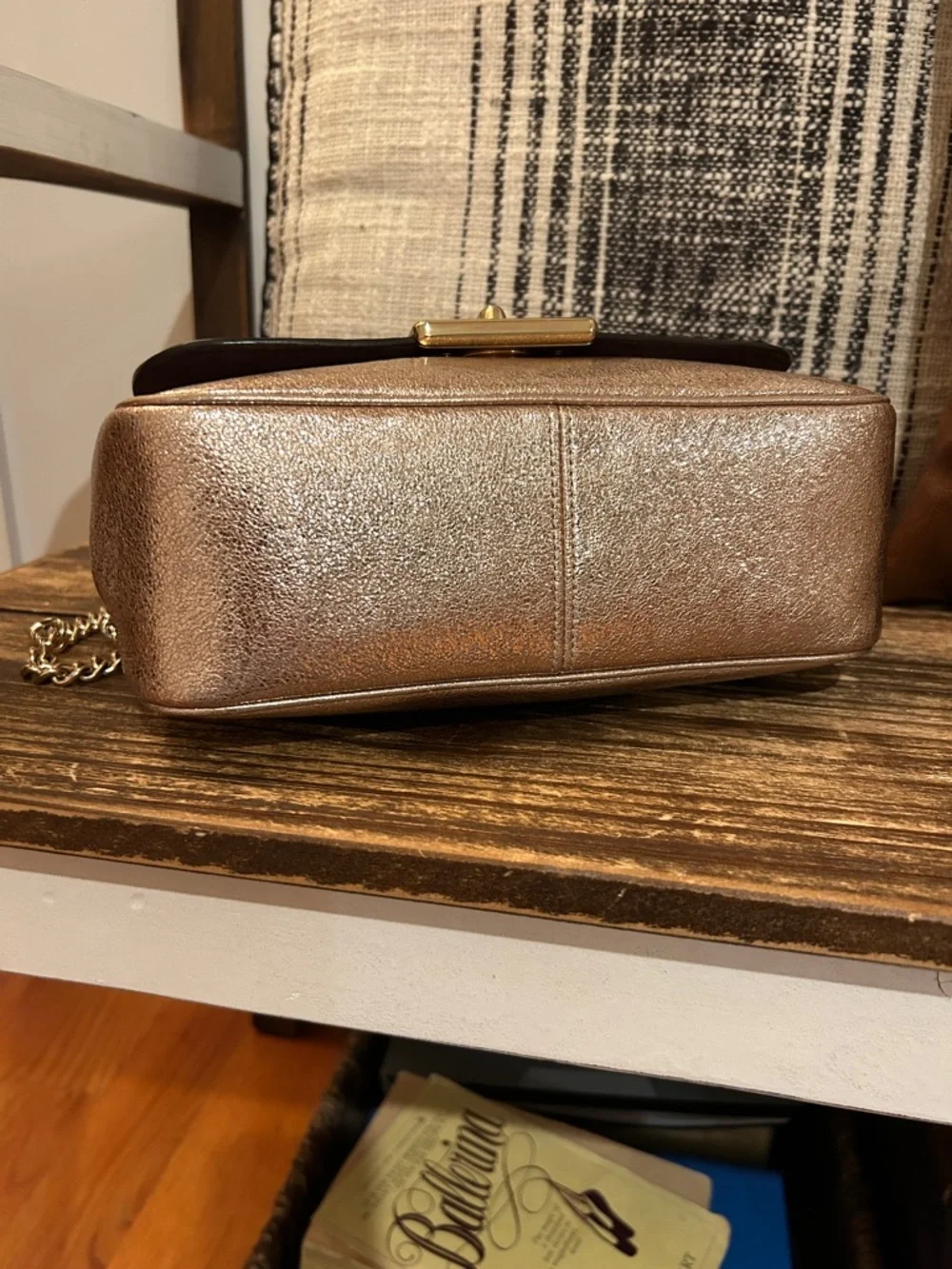 COACH Cassie Metallic Rose Gold Chain Crossbody Bag Crinkle Leather F38937 - Picture 8 of 14